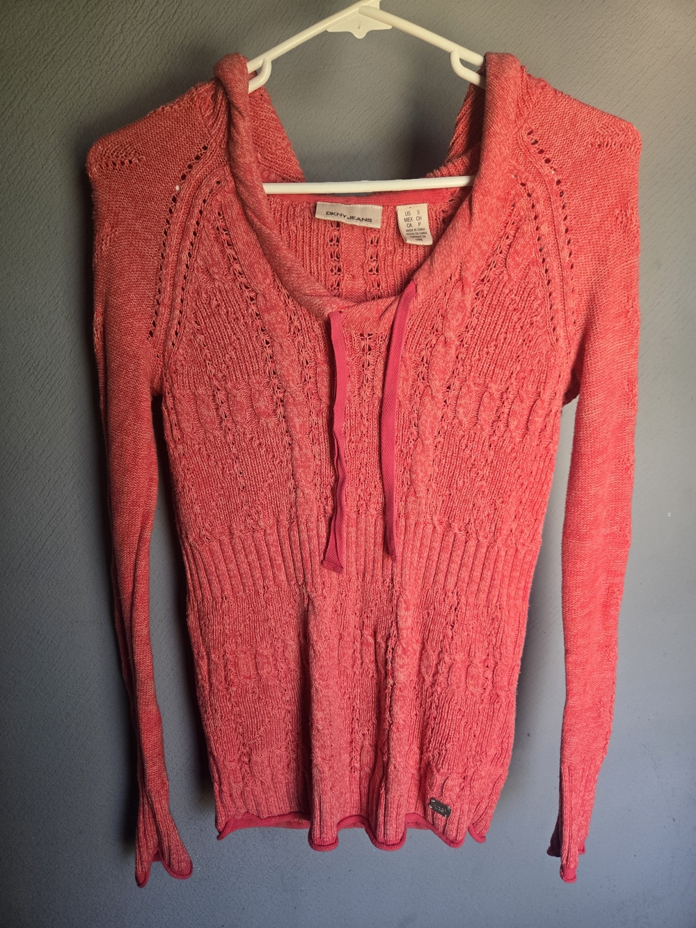 Dkny Coral Knit Hooded Sweater